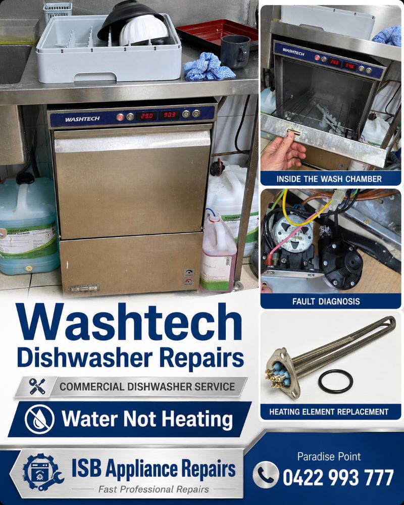 WashTech Commercial Dishwasher Not Heating Water Paradise Point